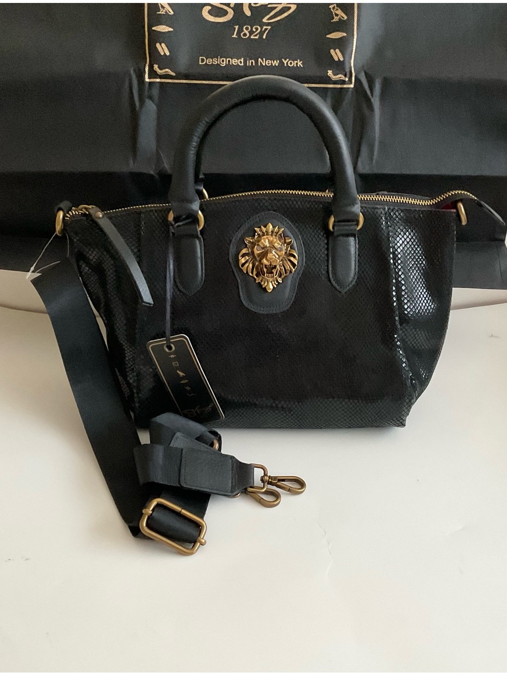 Sharif Black Textured Leather Satchel Crossbody Shoulder Bag Handbag New